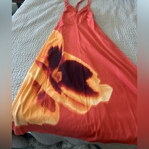 Vibrant Orange Red Floral Maxi Dress